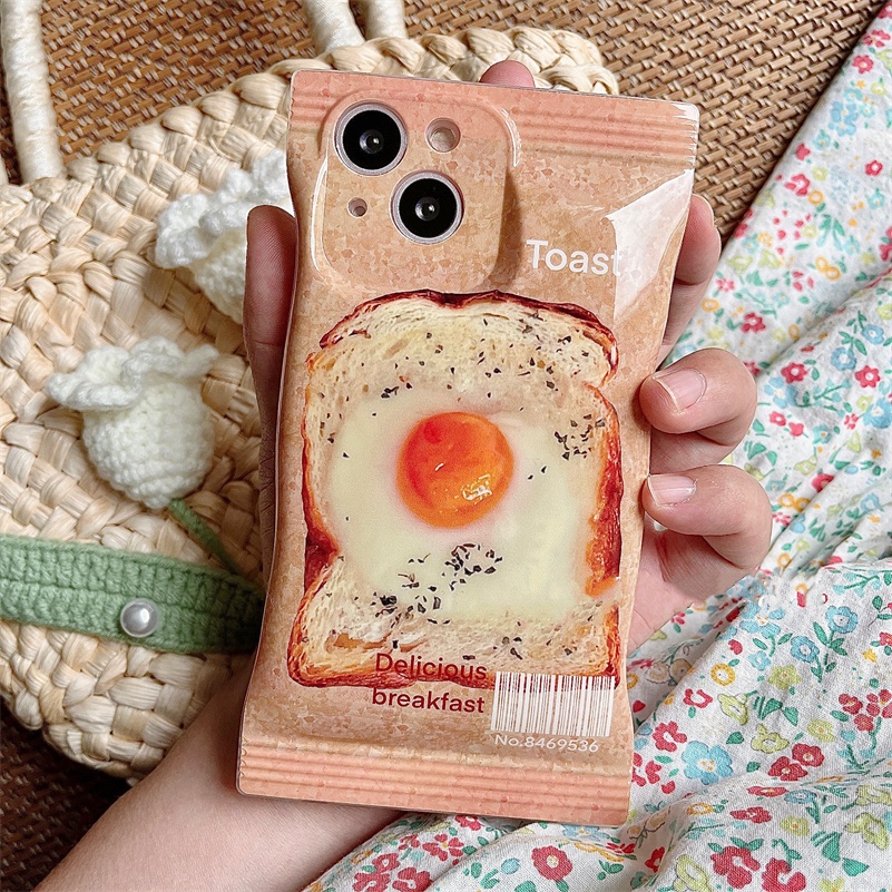 Soft Case Silikon Motif Roti Panggang Untuk iPhone 14 13 12 11 Pro Max X Xr Xs Max 8 7 6 6s Plus