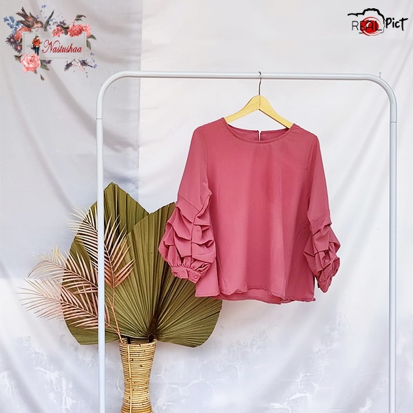 Blouse Lengan Balon Delisa Blouse Wolly Crepe Premium Kerah Bulat OOTD Remaja Dewasa Baju Atasan Wanita Terbaru Korean Style