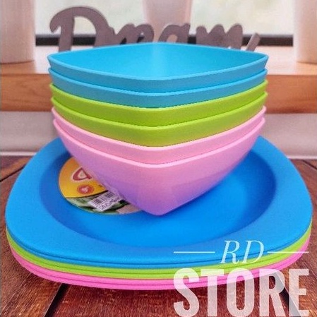 PROMO 6.PCS ISI 3.PIRING DAN 3.MANGKOK BAHAN PLASTIK ORION