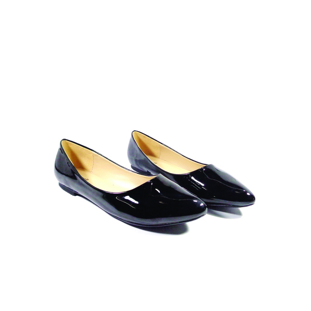 Workswell Sepatu Flat Wanita Basic Ujung Lancip Kode 3697 Hitam Glosy