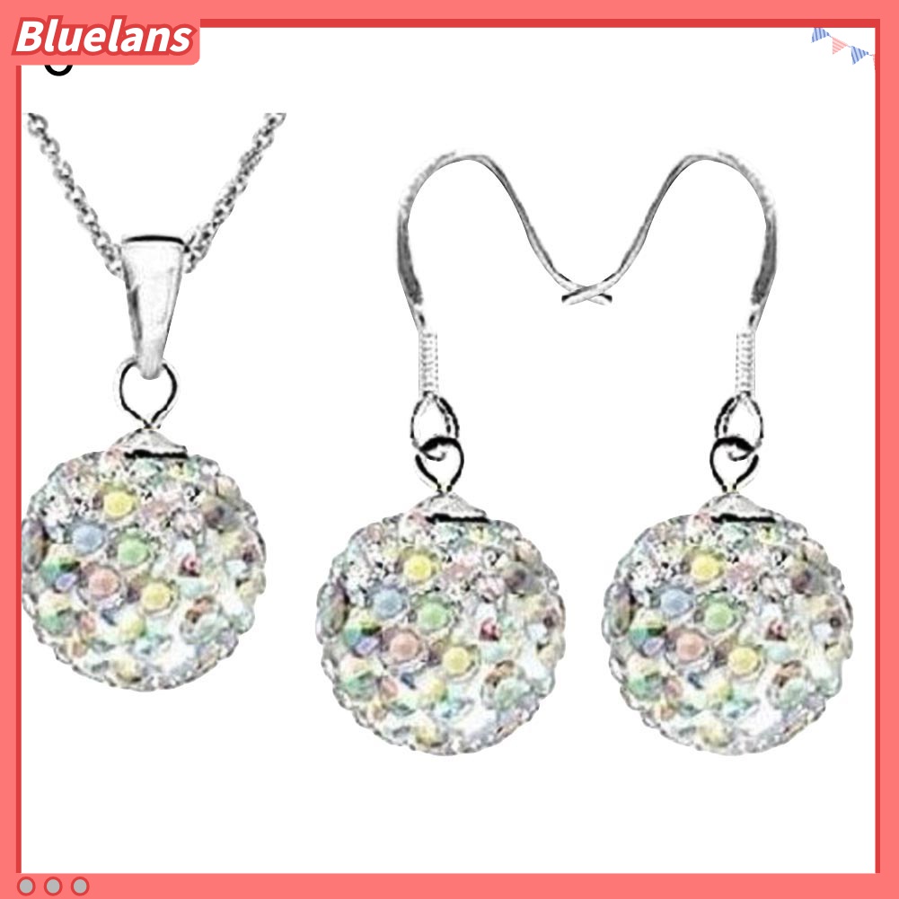 2pcs / Set Kalung Anting Kait Bentuk Bola Aksen Berlian Imitasi Untuk Wanita