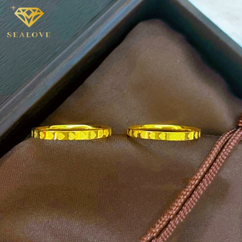 Cincin Titanium Wanita Emas 18K Hati Anti Karat dan tidak luntur selamanya Perhiasan Korea