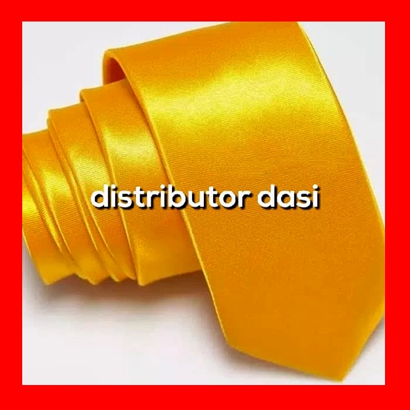 Dasi Panjang Pria Polos Kuning Golden Ukuran Slim 2 Inch 5 cm dan 3 inch 8 cm