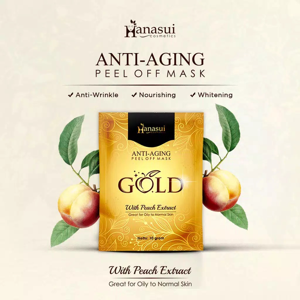 Hanasui GOLD Anti Aging Peel Off Mask Peach Extract Oily to Normal skin sachet masker emas