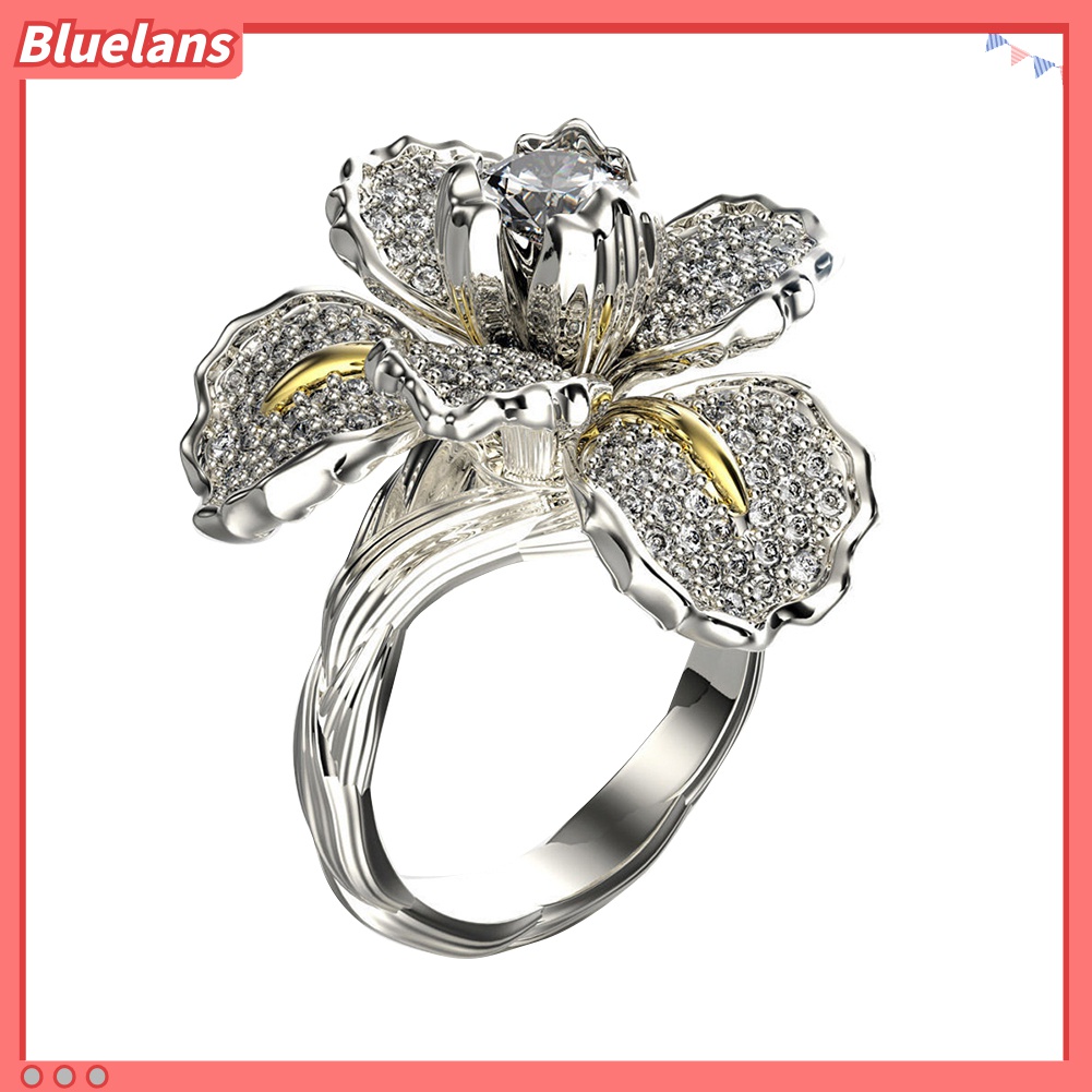 Cincin Desain Bunga Iris Aksen Berlian Imitasi Untuk Wanita