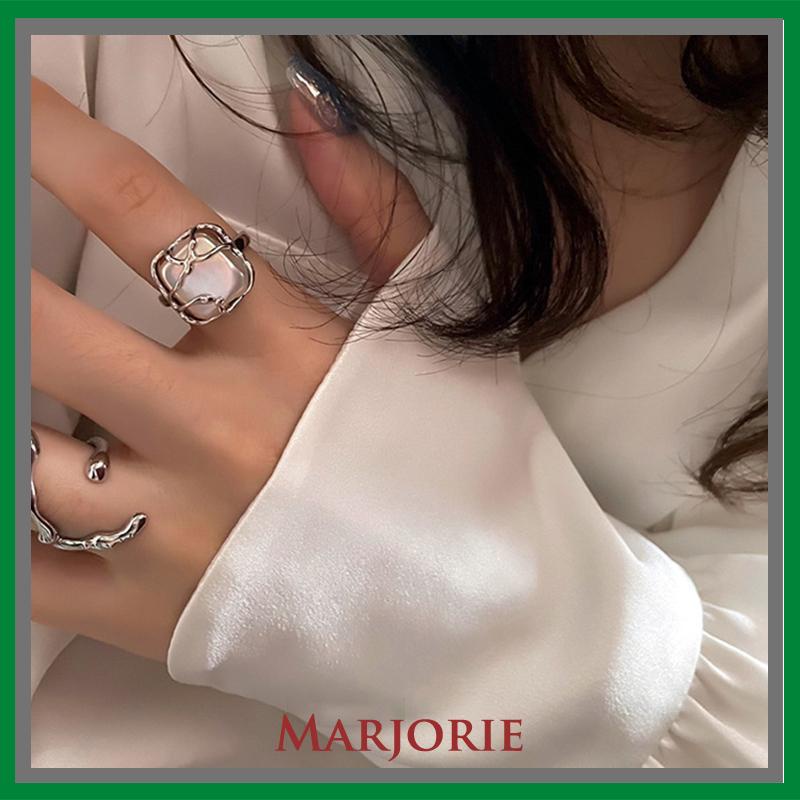 2PCS Cincin mutiara/cincin perak Korea retro Temperamen Pembukaan Tidak Teratur Cincin Dapat adjustable Cincin Wanita-MJD