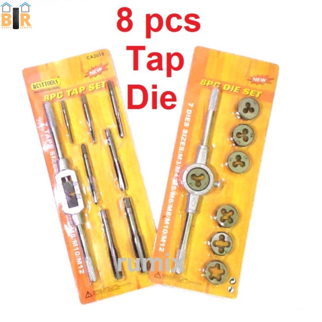 Hand Tap Senai Drat Derat Baut Alat Pembuat Drat Metrik Metric / HandTap Die Set 8PCS M3 - M12 M3 M4 M5 M6 M8 M10 M12