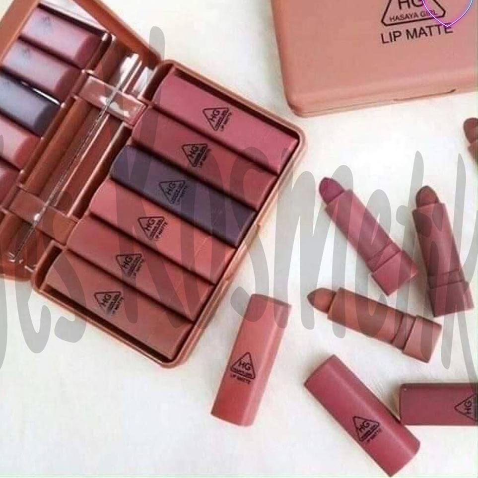 New Product--Hasaya Girl Lipstik Nude Series Lip Matte Pumpkin Color Set 6 Pcs Plus Kaca