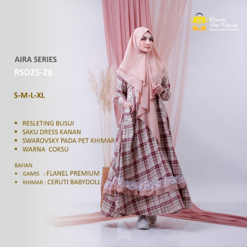 Set GAMIS+KHIMAR kotak-kotak bahan flanel premium ukuran all size