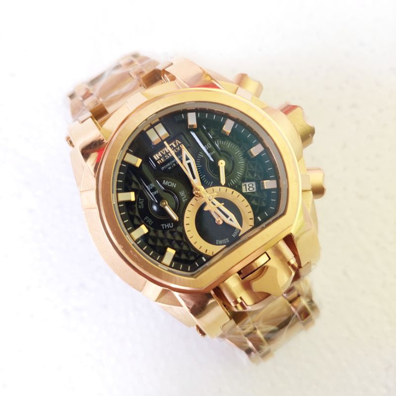 Jam Tangan Invicta Bolt Zeus Dual Time Gold Black Dial Original