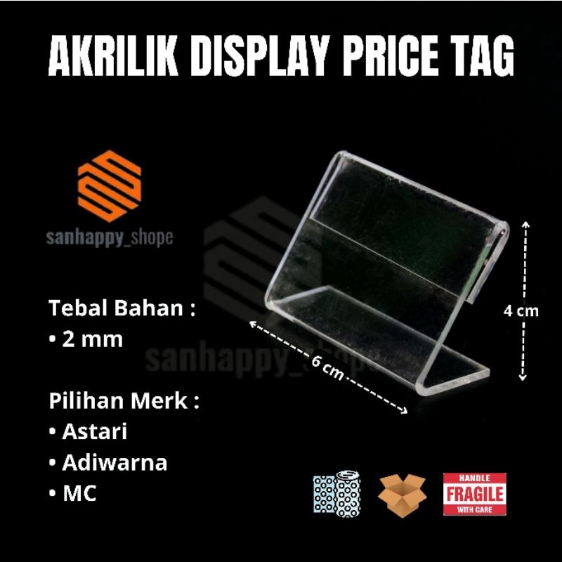 PRICE TAG AKRILIK RAK STAND DISPLAY LABEL HARGA PRODUK UK 4 X 6 CM