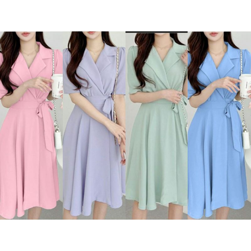 DRESS ARSYELA LD100 midi mididress Korean style fashion Korea look moscrepe casual hangout simple da