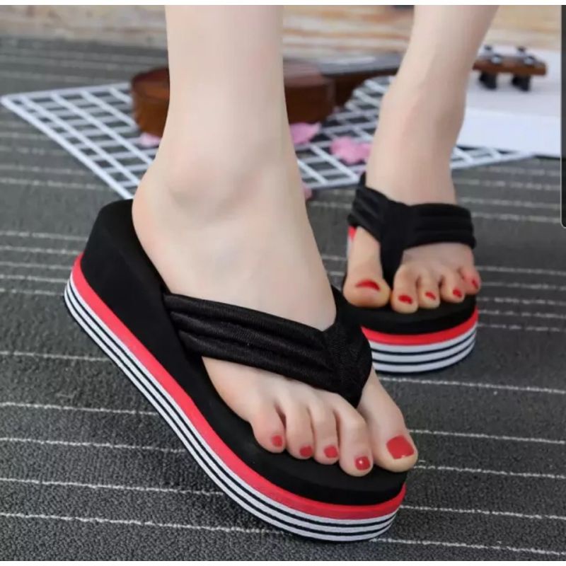 Sandal Wedges Wanita Lapis Warna Terlaris