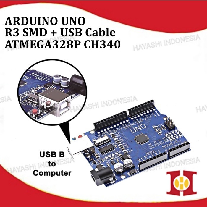 Arduino Uno R3 SMD CH340 ATMEGA328P + PIN HEADER + KABEL USB