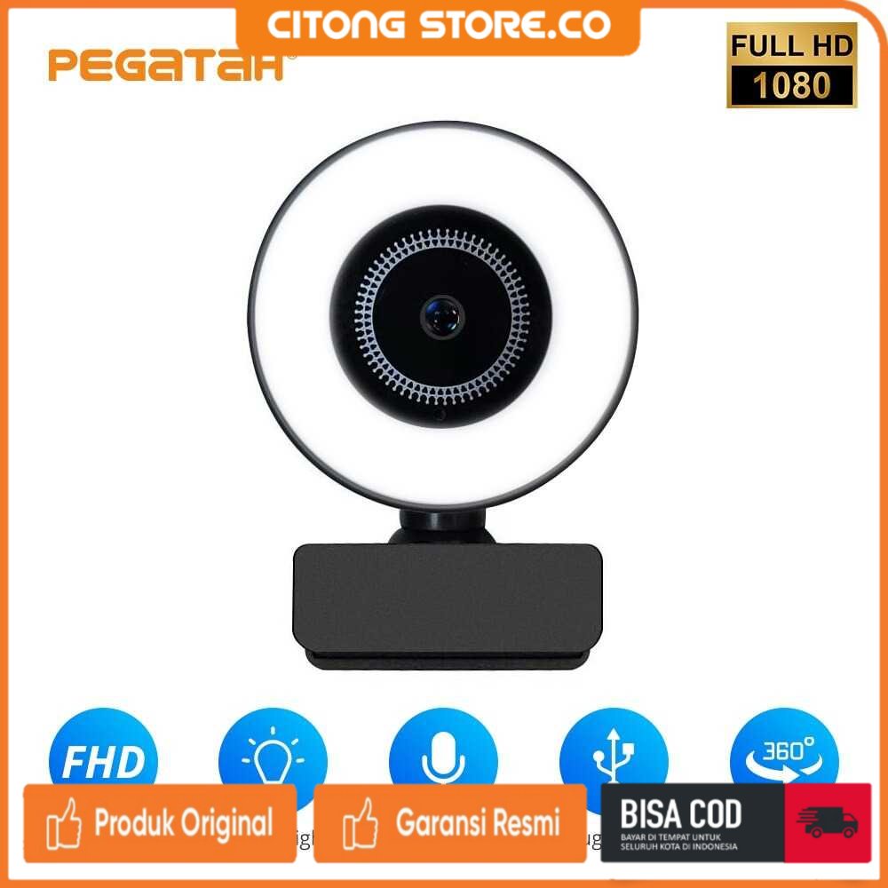 Webcam Desktop Laptop Murah PEGATAH Webcam Laptop Video 1080P Microphone + Ring Light - A2-1080P
