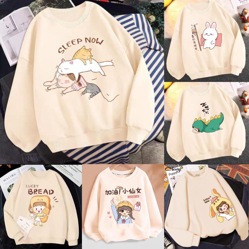 CREAM SERIES SWEATER CREWNECK WANITA  GAMBAR KARTUN LUCU CREAM LOVERS (V1)