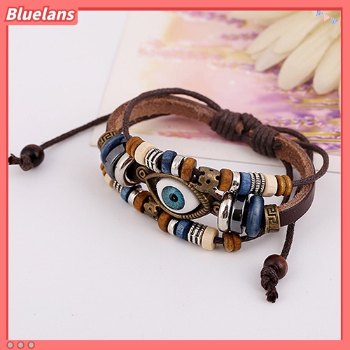 Bluelans Unisex Handmade Turkish Eye Faux Leather Adjustable Bracelet Wristband Jewelry