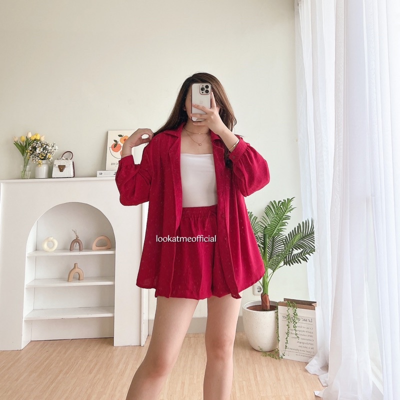 lookatmeofficial • Diory Crinkle Set - Setelan Wanita Kemeja Oversized dan Celana Pendek
