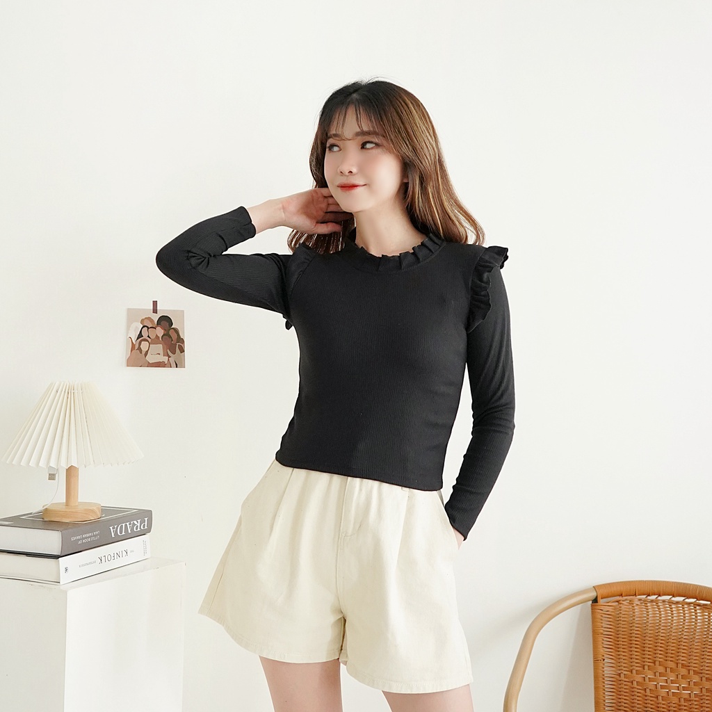 Korean Longsleeve Crop Top Rample Korea Kaos Baju Lengan Panjang Wanita 198