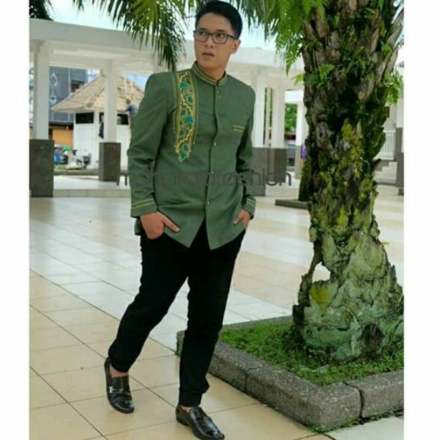 Busana Muslim Pria Jasko Surban batik hijau NU