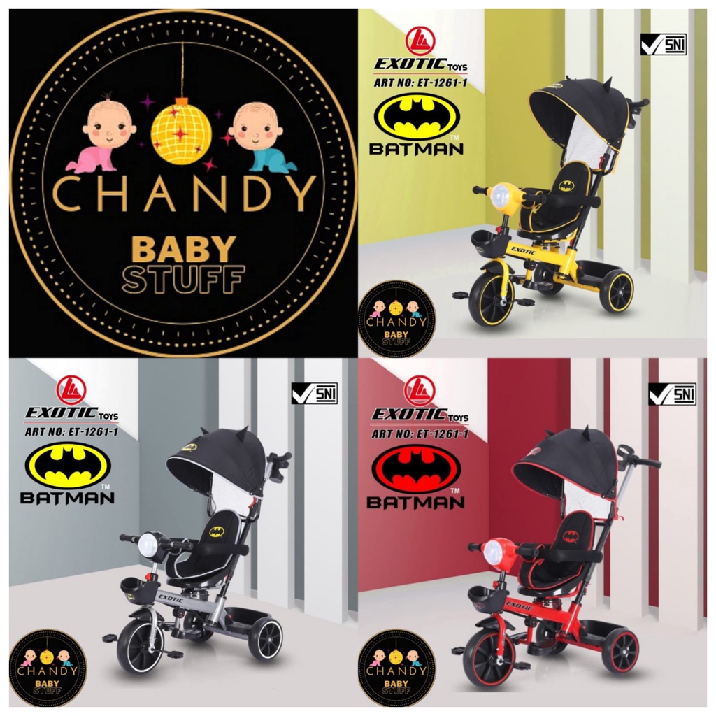 SEPEDA ANAK RODA TIGA EXOTIC ET 1261-1 BATMAN ( KURSI BISA DIPUTAR, LAMPU DAN MUSIK )