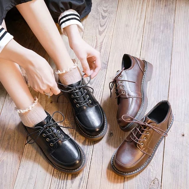 SEPATU WANITA KULIT GAYA RETRO FASHION JEPANG 2022 SEKOLAH / KULIAH MUSIM GUGUR  PREMIUM NEW 001