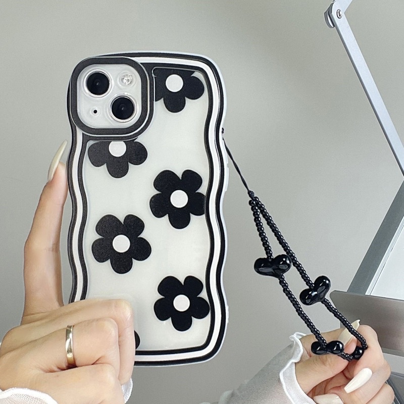 Black Flower Softcase Case HP Lucu for iphone XR 11 Pro Max 12 Pro Max 13 Pro Max 14 Pro Max