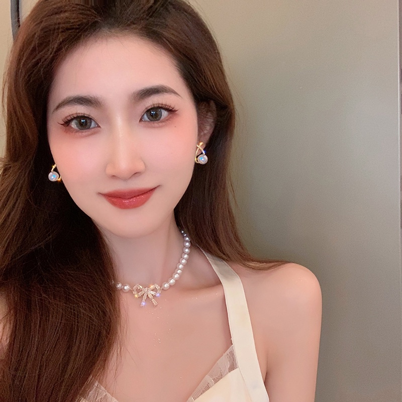 Anting Mutiara Berlian Imitasi Bentuk X Gaya Korea Untuk Wanita