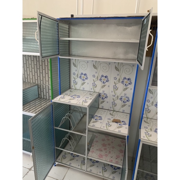 RAK PIRING METRO 2 PINTU KACA ALUMINIUM / LEMARI PIRING ALUMINIUM