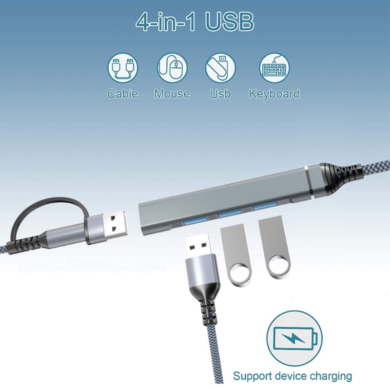 Zzz HUB Splitter 4 in 1 USB / Tipe-C Ke USB 3.0 Kecepatan Tinggi Untuk Mouse Laptop