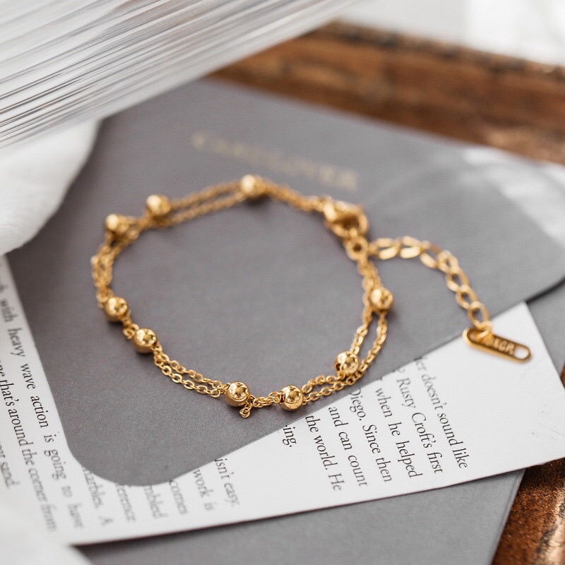 Gelang Titanium Biji Lada 2 Layer Gold Elegan Korea Fashion Style