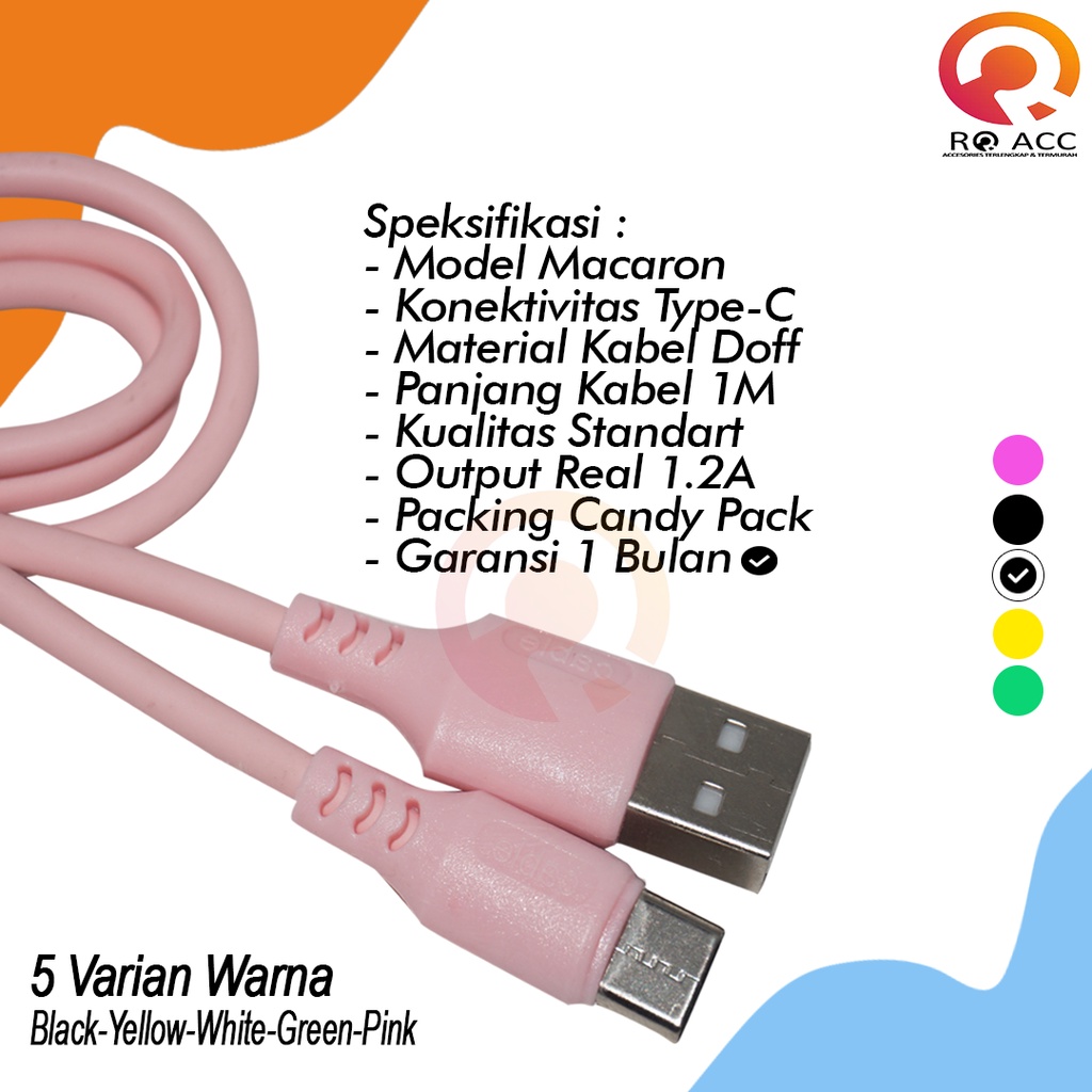 [RO ACC] TYPE C KABEL DATA CHARGER MACARON MURAH 1.2A