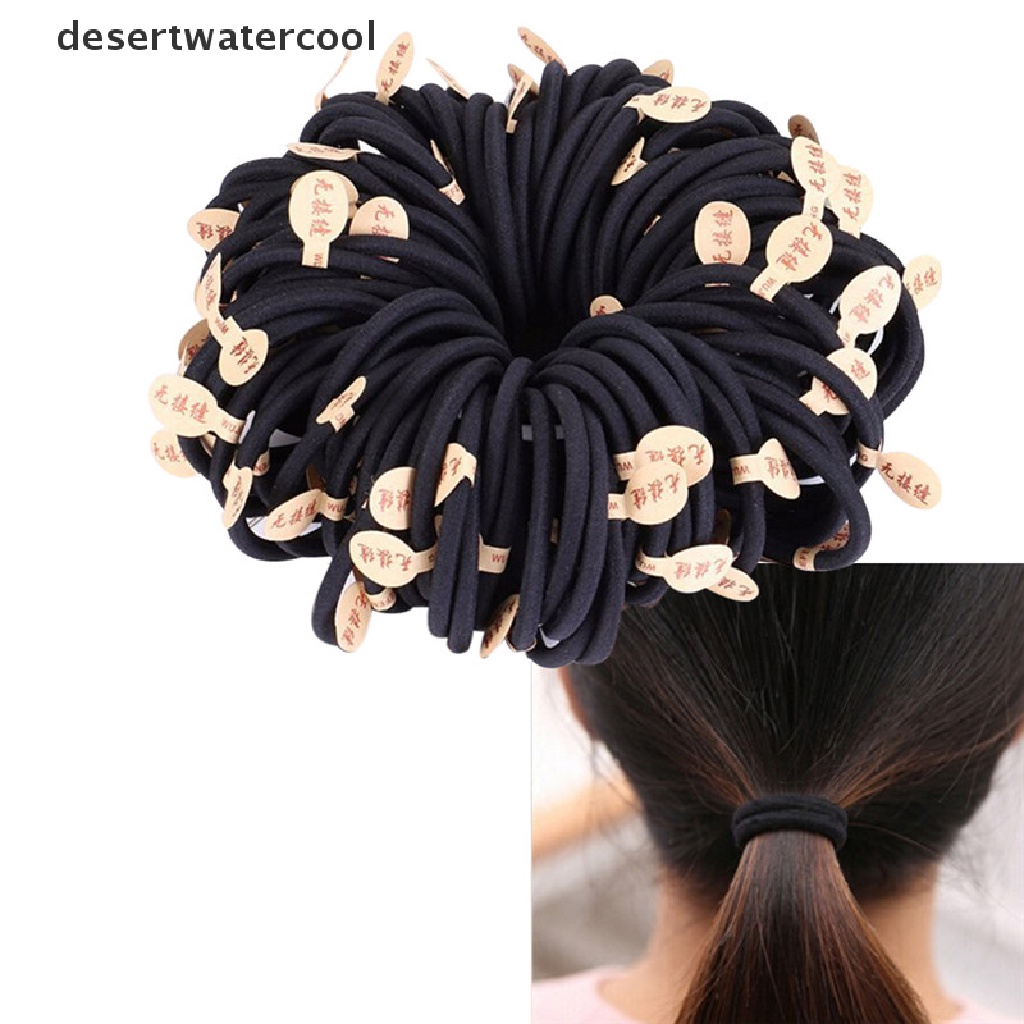 10pcs Ikat Rambut Elastis Tebal 4mm Warna Hitam Untuk Wanita