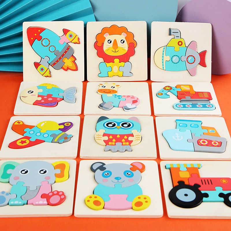 Small Pastel Chunky Puzzle | Simple Wooden 3D Puzzle | Puzzel Jigsaw Timbul Kayu Kecil Mini | Hewan Binatang Kendaraan Transportasi Kartun Lucu | Mainan Montessori Edukatif Edukasi Anak Balita Bayi Murah