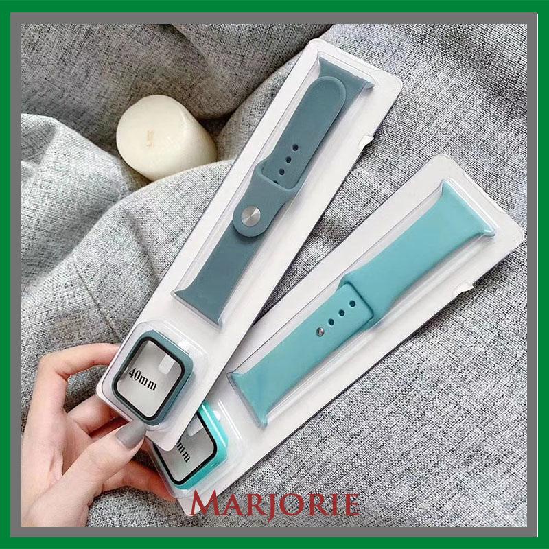 2PCS/ SET Tali Strap Sport Band  40mm 44mm +Kotak kaca yang dikeraskan untuk Apple Watch  iwatch Series 4 5 6 SE  Sillicone-MJD