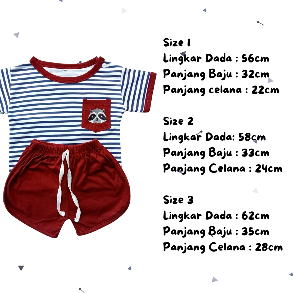 setelan playsuit anak kaos rumah adem baby 1-5 tahun unisex STRIPE ANIMAL TEE SET celana pendek pineapple kids