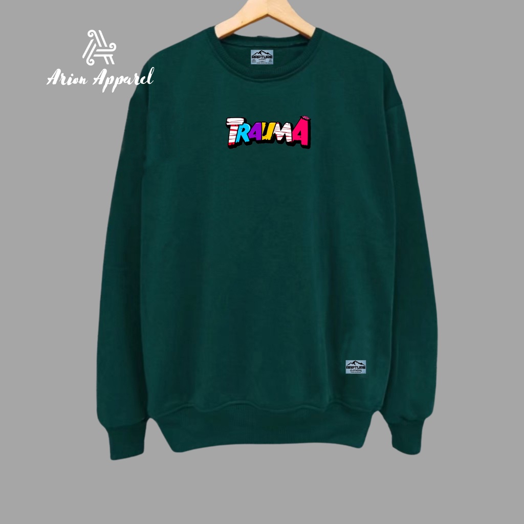 Switer Crewneck pria Wanita Unisex Terbaru Kekinian WArna Hijau Botol List Trauma Sweater Krunek Cowok Cewek Korean Style Brand Lokal Kota Bandung