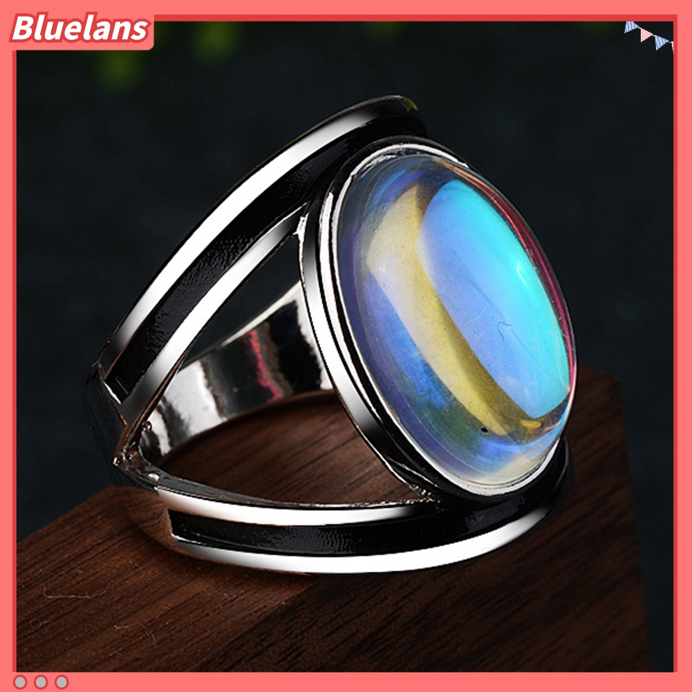 Cincin Batu Bulan Imitasi Bentuk Oval Warna-Warni Untuk Wanita