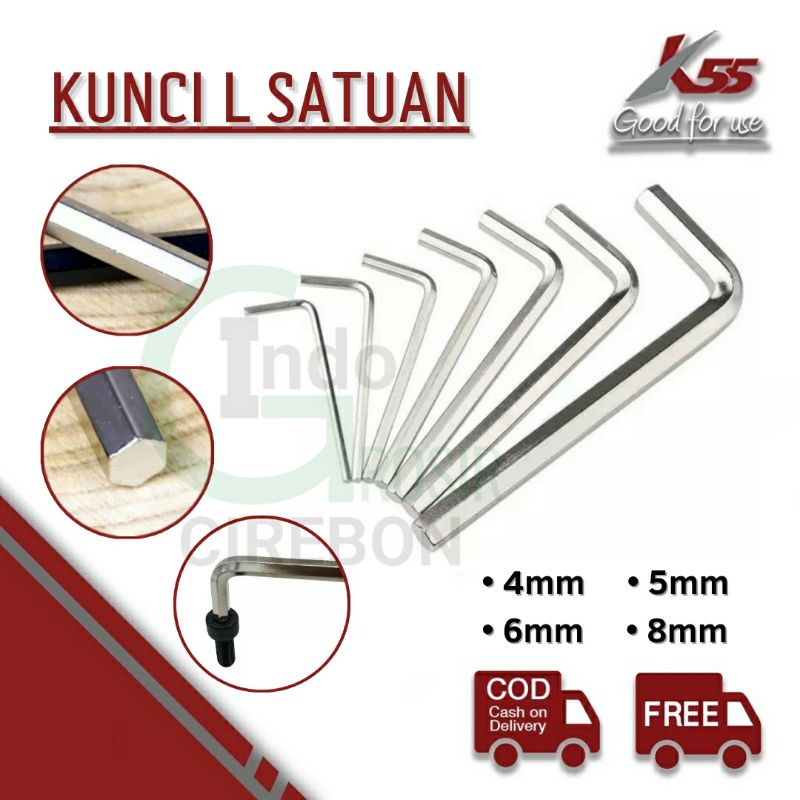 K55 Kunci L 4mm 5mm 6mm 8mm Segi enam Hexsagonal Satuan Murah