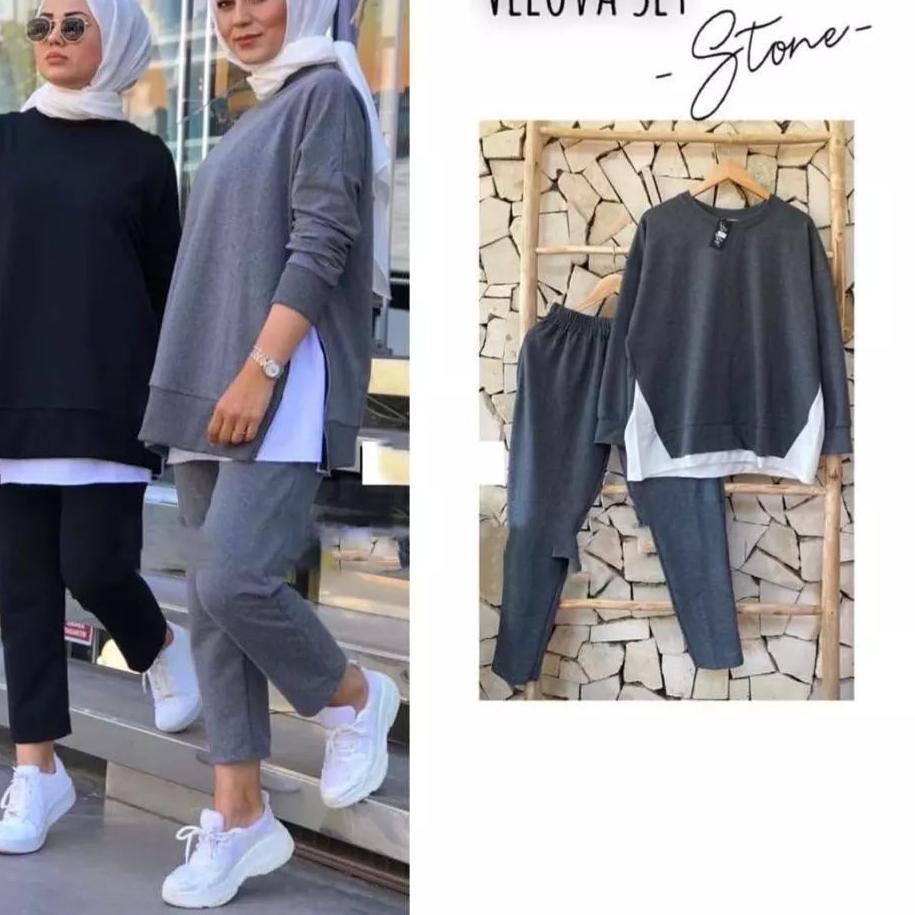 Velove Set / Setelan Wanita Dewasa Terbaru Baju Dan Celana Matt Babyterry / Pakaian Set Wanita Muslim / EF