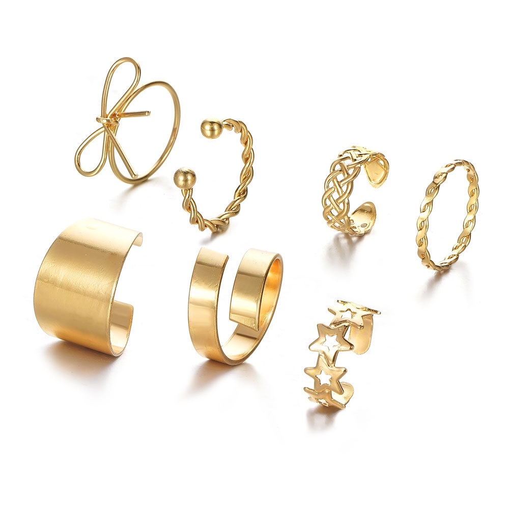 Set 8 Pcs Cincin Adjustable Bahan Metal Gaya Retro Untuk Wanita