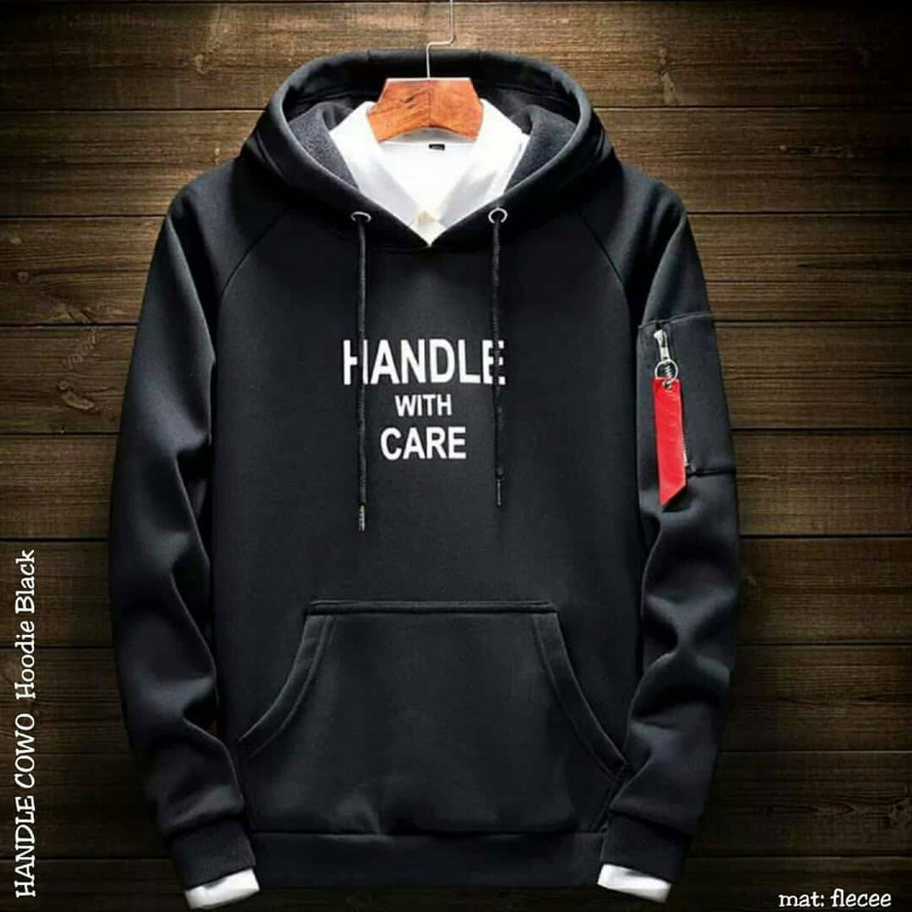 Cod Jaket Sweater Hoodie Distro Pria Sweeter Hudy NY Laki Laki Sweter Hudie Putih Cowok Suiter Hody Cowo Sewiter Hudie Keren Suwiter Switer Hody Keren Terbaru Remaja Dewasa Kekinian-HANDLE CARE HITAM