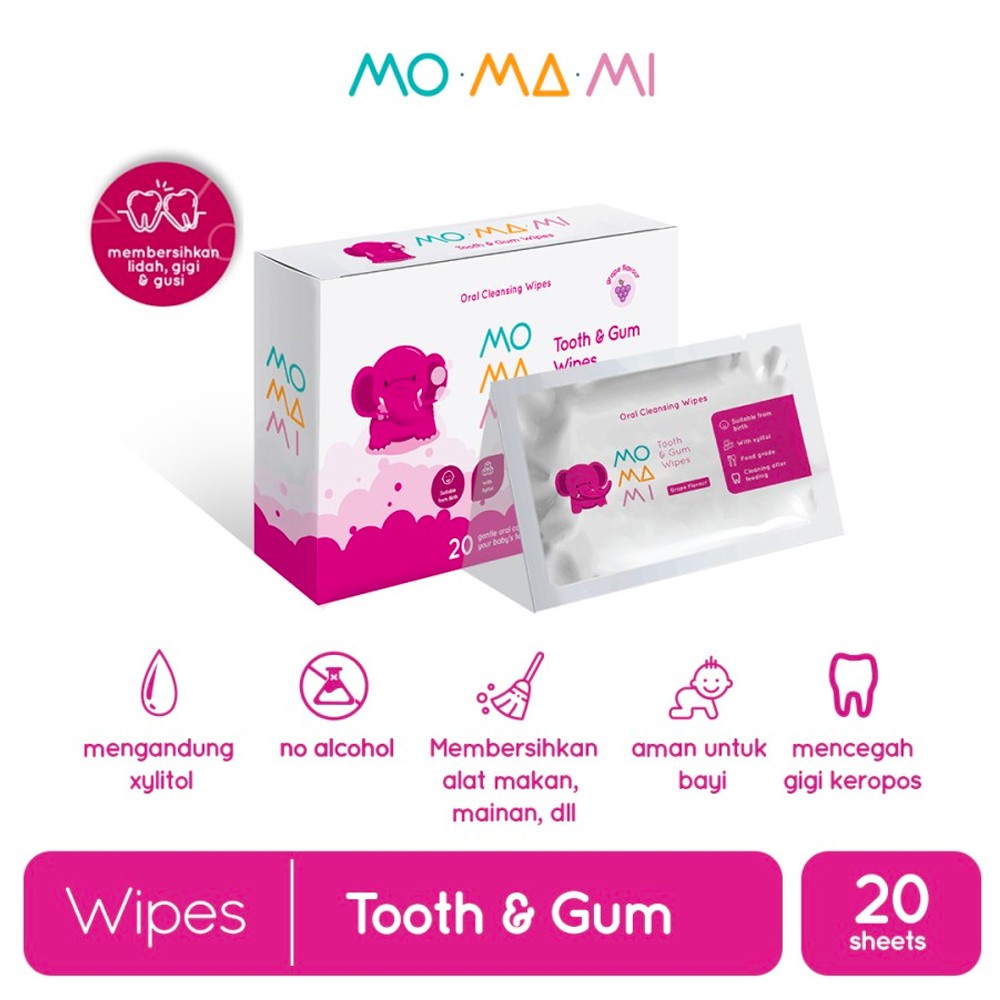 Momami Tooth and Gum with Grape Flavour - 20 Wipes