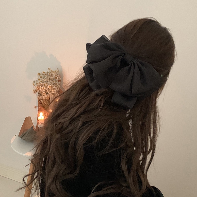 JEPIT RAMBUT PITA BESAR ELEGAN SATIN FRENCH RETRO BOW SILK BIG FAIRY FEMINIM RIBBON HAIRCLIP BESAR BLACK COLOR WARNA HITAM HAIR SNAP AKSESORIS ACCESSORIES PIN KOREA PRINCESS STYLE