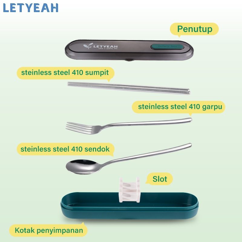 letyeah Cutlery set stainless /sumpit sendok garpu set dengan kotak /alat makan set travel portable