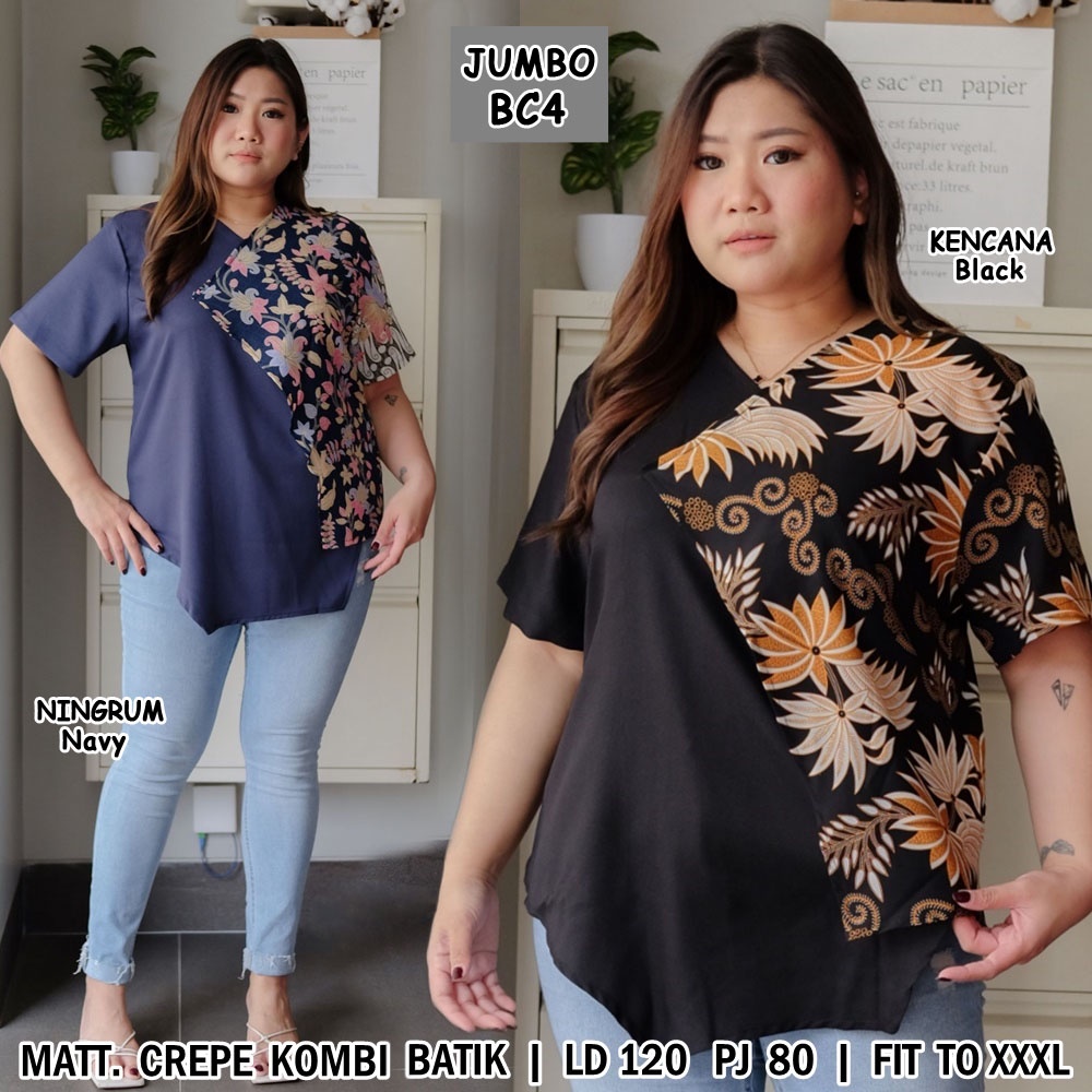 BIGCLO - (COD) LD 120cm Blouse Jumbo Wanita BC4 Baju Atasan Bigsize Lengan Panjang