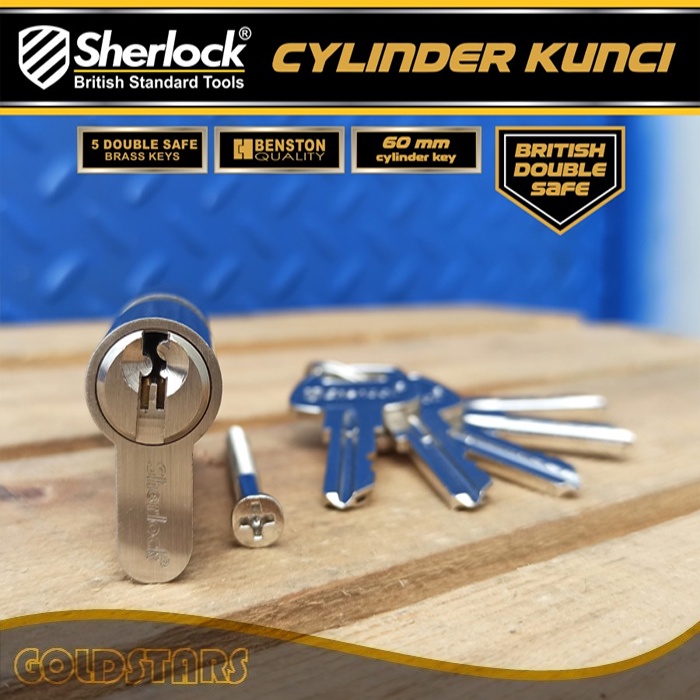 Silinder Kunci Pintu Double Safe (Anti Duplikat) Brass Original Sherlock 60 mm