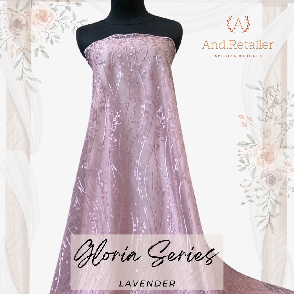 Kain Bahan Kebaya Brukat Tile Mutiara Gloria Luxury Warna Lavender