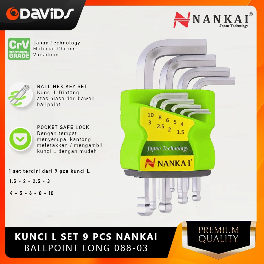 Kunci L Set Konci Baja Ballpoint 9 Pcs Hex Key Nankai 08803