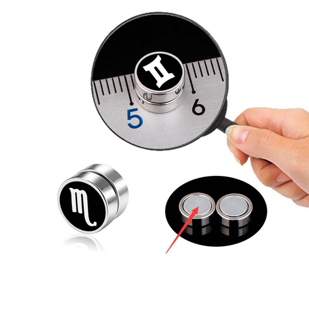 Anting Stud Magnet 12 Rasi Bintang Bahan Stainless Steel Gaya Korea Untuk Unisex